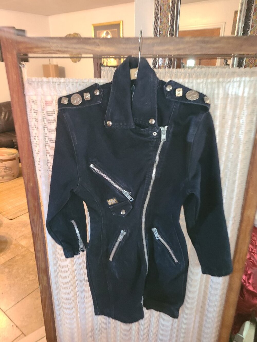 VTG Parasuco Jean Jacket Style Dress SZ 5 Buttons Large Zippers Y2K Black